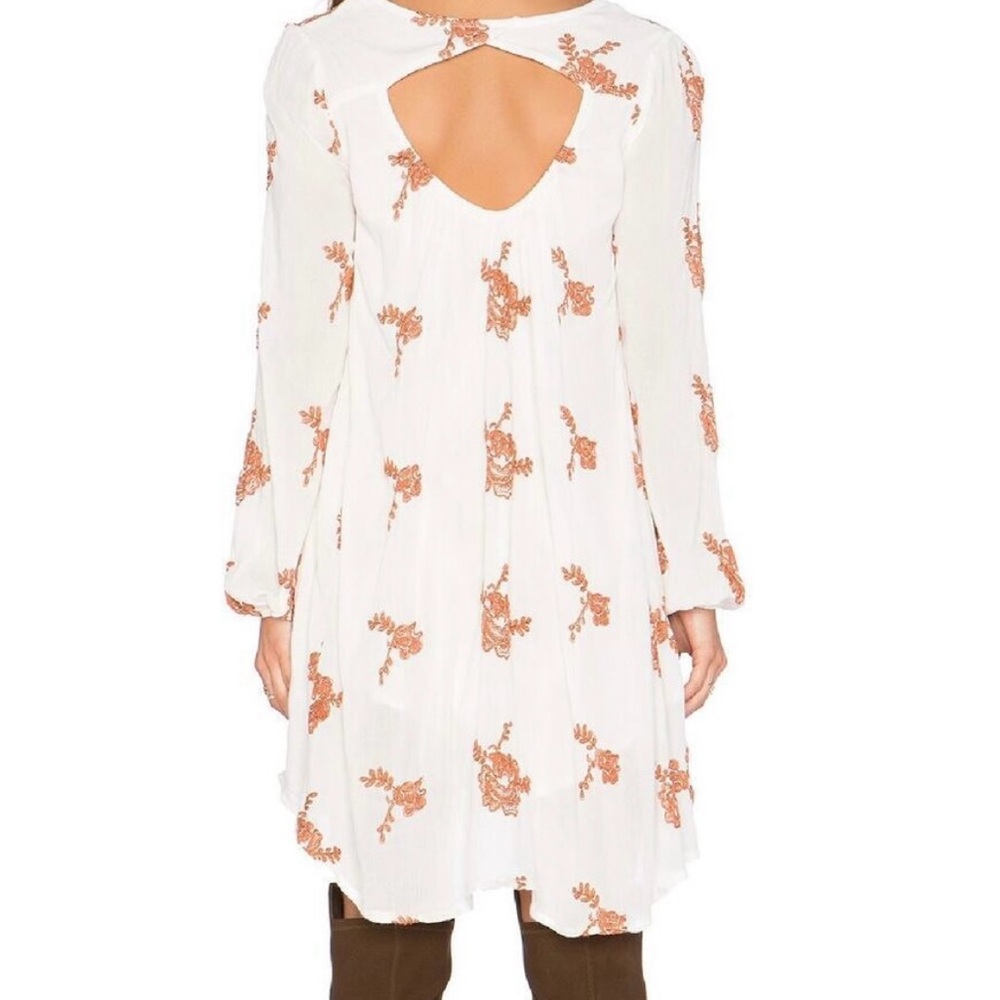 Free People Cream and Orange Floral Long Sleeve Dress - Picture 2 of 13